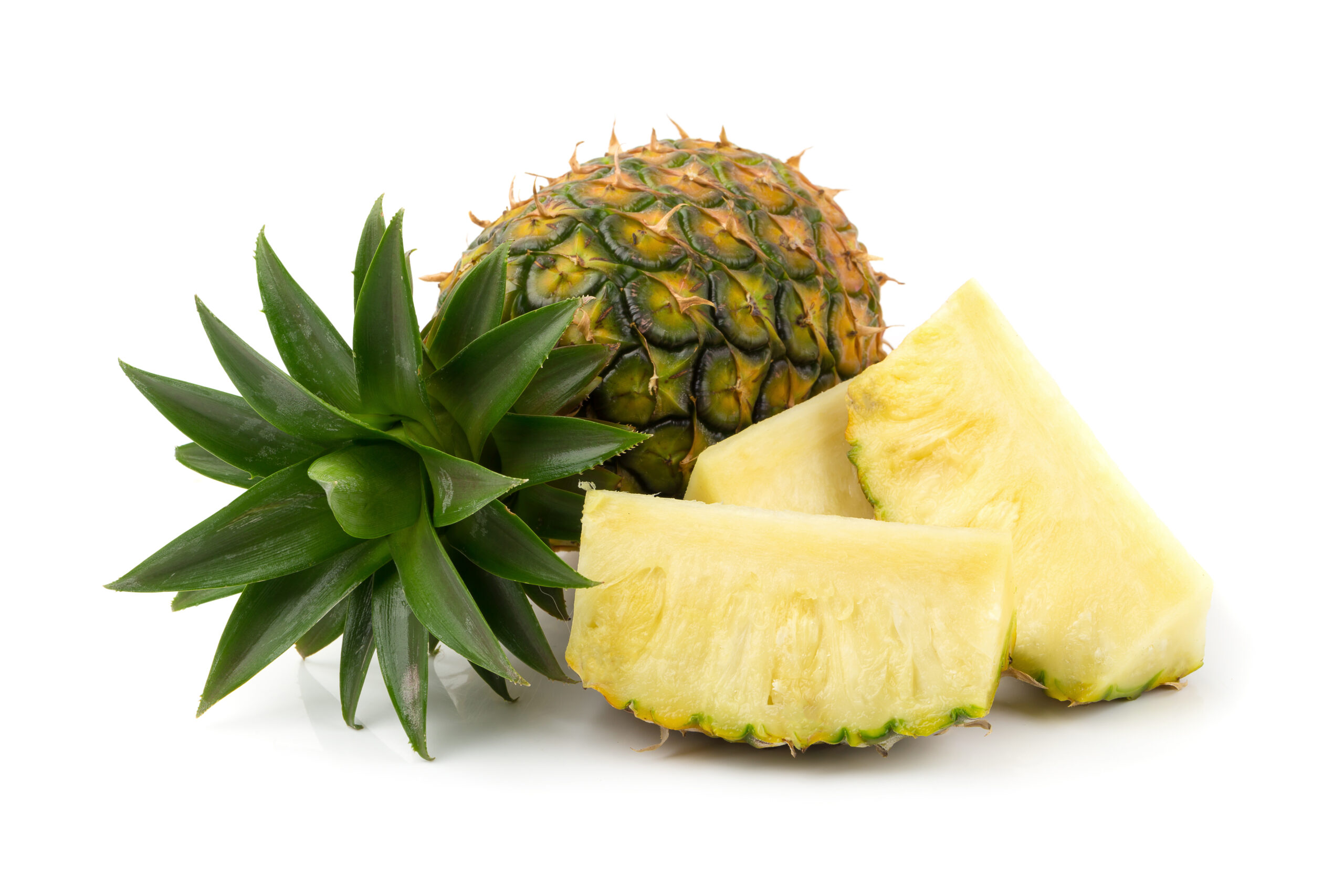 Ripe pineapple is tropical fruit isolated on white background.